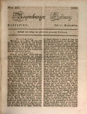 Regensburger Zeitung Samstag 11. September 1830