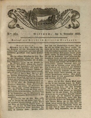 Regensburger Zeitung Mittwoch 4. November 1835