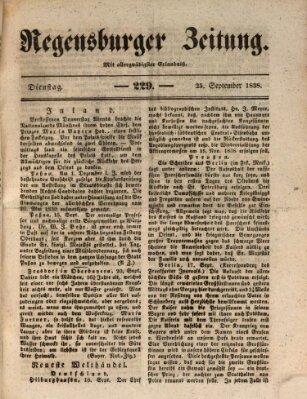 Regensburger Zeitung Dienstag 25. September 1838
