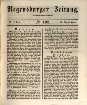 Regensburger Zeitung Dienstag 13. August 1839