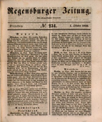 Regensburger Zeitung Dienstag 1. Oktober 1839