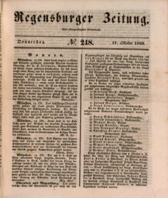 Regensburger Zeitung Donnerstag 17. Oktober 1839