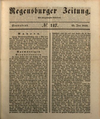 Regensburger Zeitung Samstag 20. Juni 1840