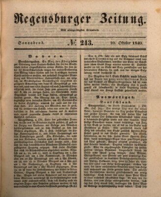 Regensburger Zeitung Samstag 10. Oktober 1840