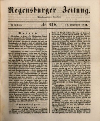 Regensburger Zeitung Montag 13. September 1841