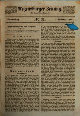 Regensburger Zeitung Donnerstag 3. Februar 1842