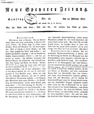 Neue Speyerer Zeitung Samstag 22. Februar 1817