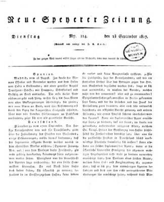 Neue Speyerer Zeitung Dienstag 23. September 1817