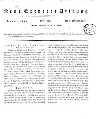 Neue Speyerer Zeitung Donnerstag 2. Oktober 1817