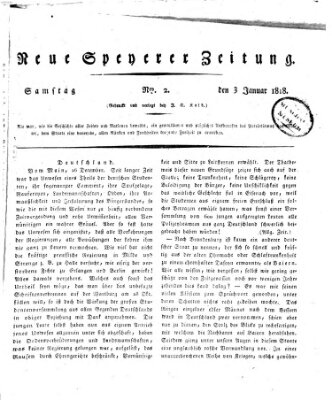 Neue Speyerer Zeitung Samstag 3. Januar 1818