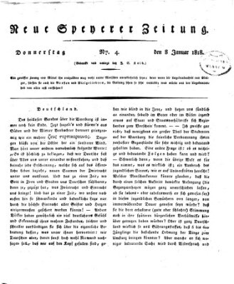 Neue Speyerer Zeitung Donnerstag 8. Januar 1818