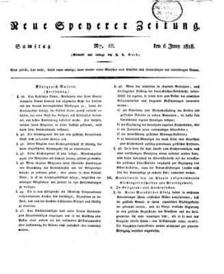 Neue Speyerer Zeitung Samstag 6. Juni 1818
