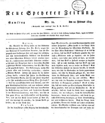 Neue Speyerer Zeitung Samstag 20. Februar 1819