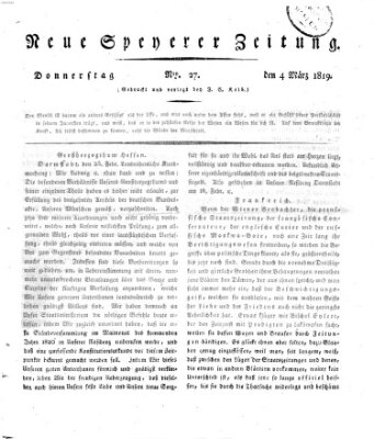Neue Speyerer Zeitung Donnerstag 4. März 1819