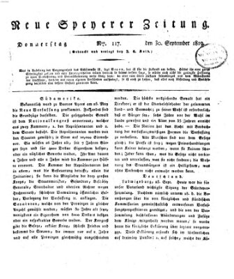 Neue Speyerer Zeitung Donnerstag 30. September 1819