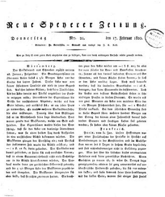 Neue Speyerer Zeitung Donnerstag 17. Februar 1820