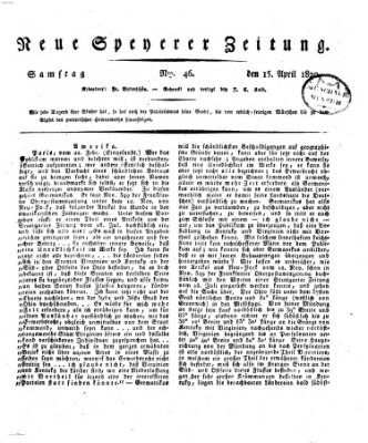 Neue Speyerer Zeitung Samstag 15. April 1820