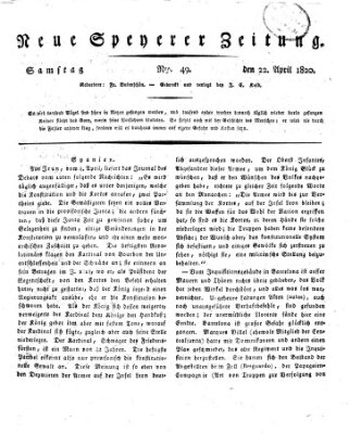 Neue Speyerer Zeitung Samstag 22. April 1820