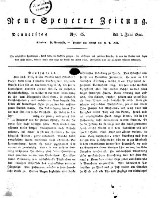 Neue Speyerer Zeitung Donnerstag 1. Juni 1820