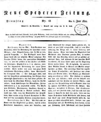 Neue Speyerer Zeitung Dienstag 6. Juni 1820