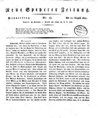 Neue Speyerer Zeitung Donnerstag 10. August 1820