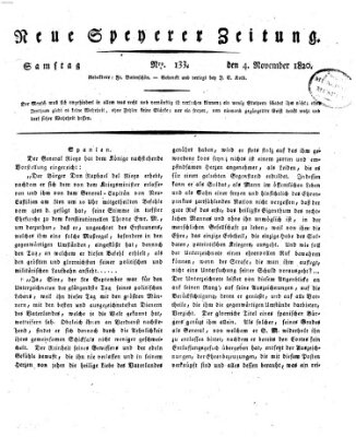 Neue Speyerer Zeitung Samstag 4. November 1820