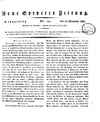 Neue Speyerer Zeitung Donnerstag 23. November 1820