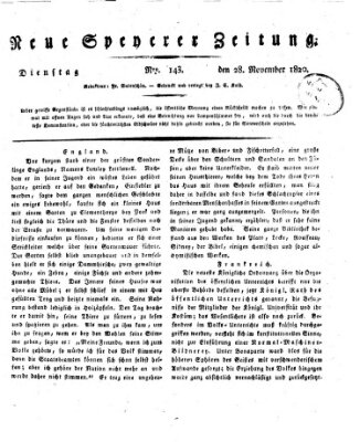 Neue Speyerer Zeitung Dienstag 28. November 1820