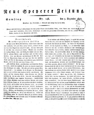 Neue Speyerer Zeitung Samstag 9. Dezember 1820