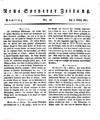 Neue Speyerer Zeitung Samstag 3. März 1821