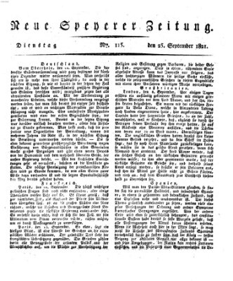 Neue Speyerer Zeitung Dienstag 25. September 1821