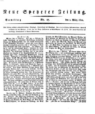 Neue Speyerer Zeitung Samstag 2. März 1822