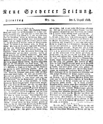 Neue Speyerer Zeitung Dienstag 6. August 1822