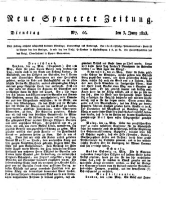 Neue Speyerer Zeitung Dienstag 3. Juni 1823