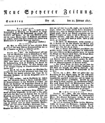 Neue Speyerer Zeitung Samstag 10. Februar 1827
