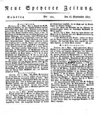 Neue Speyerer Zeitung Samstag 15. September 1827