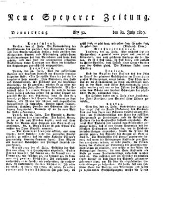 Neue Speyerer Zeitung Donnerstag 30. Juli 1829