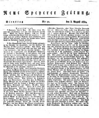 Neue Speyerer Zeitung Dienstag 3. August 1830