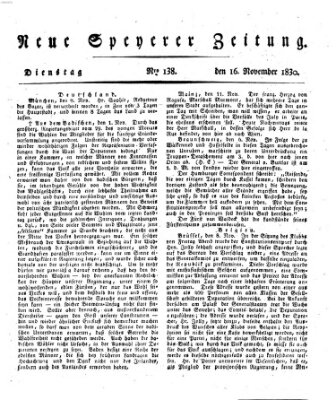 Neue Speyerer Zeitung Dienstag 16. November 1830