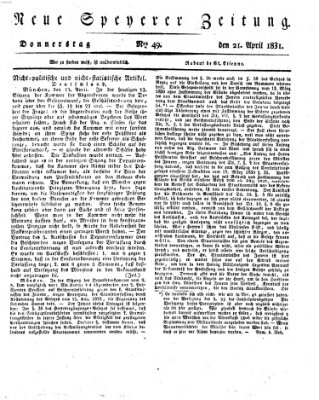 Neue Speyerer Zeitung Donnerstag 21. April 1831