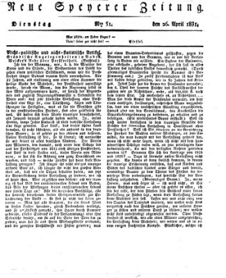 Neue Speyerer Zeitung Dienstag 26. April 1831