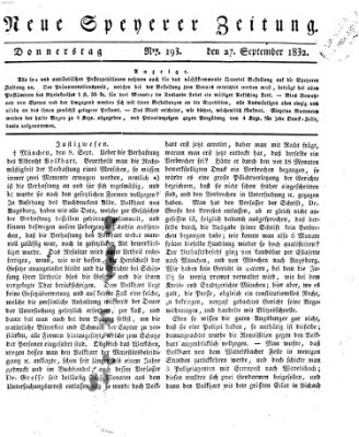 Neue Speyerer Zeitung Donnerstag 27. September 1832