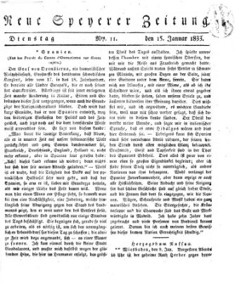 Neue Speyerer Zeitung Dienstag 15. Januar 1833
