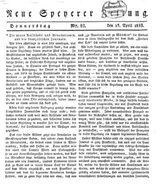 Neue Speyerer Zeitung Donnerstag 25. April 1833