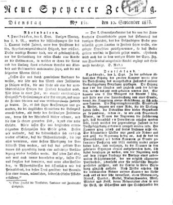 Neue Speyerer Zeitung Dienstag 10. September 1833