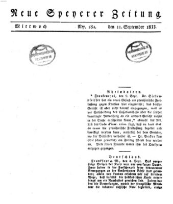 Neue Speyerer Zeitung Mittwoch 11. September 1833