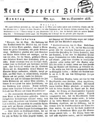 Neue Speyerer Zeitung Sonntag 22. September 1833