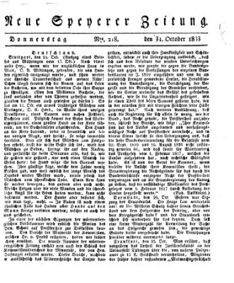 Neue Speyerer Zeitung Donnerstag 31. Oktober 1833
