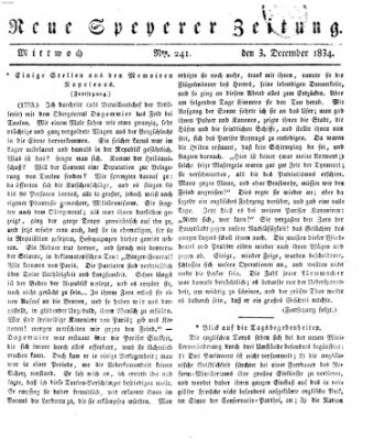 Neue Speyerer Zeitung Mittwoch 3. Dezember 1834