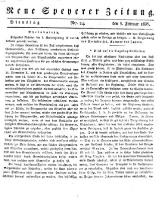 Neue Speyerer Zeitung Dienstag 3. Februar 1835